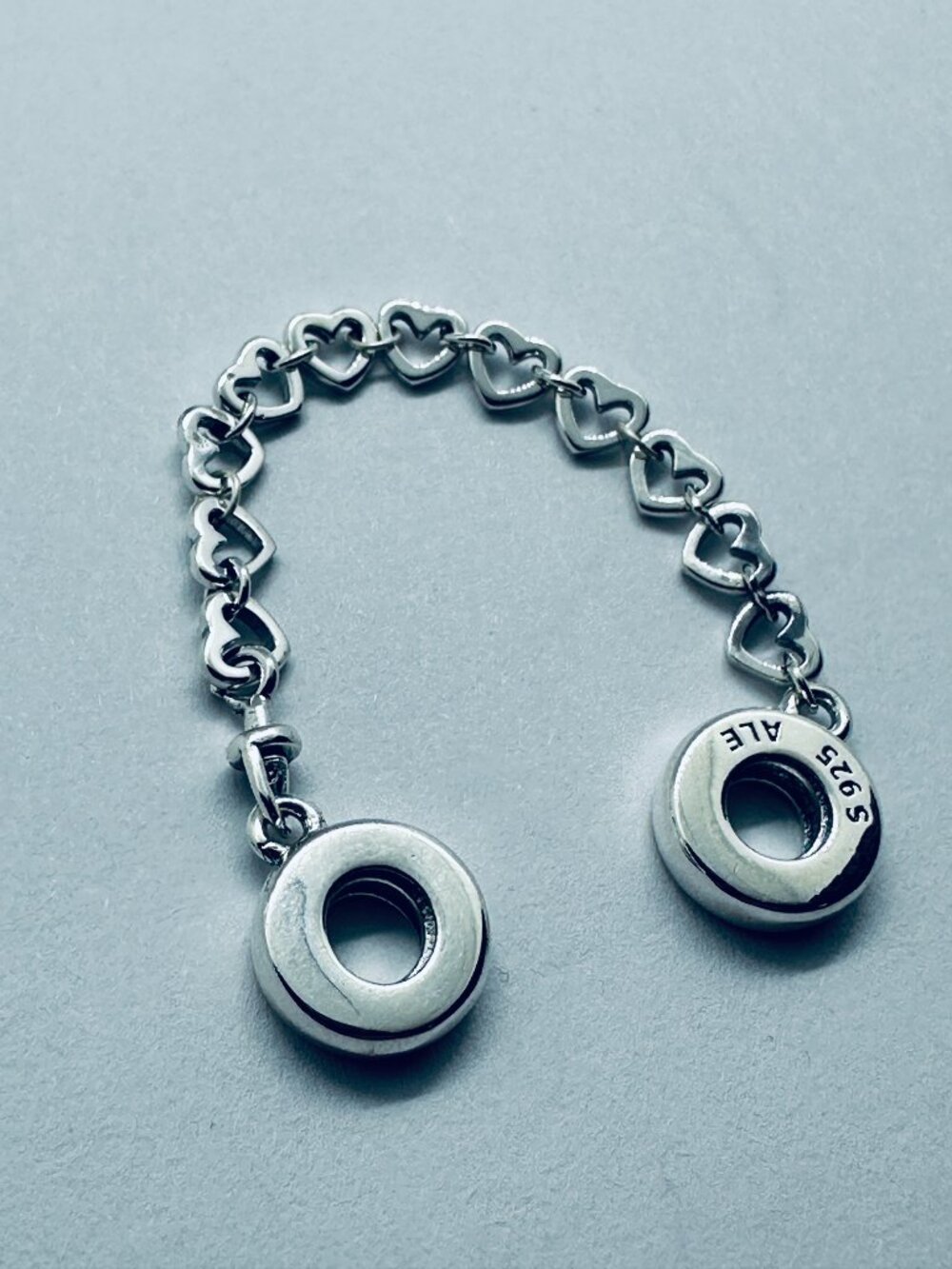 NEW Authentic PANDORA Bracelet Safety Chain Charm LINKED HEARTS Safety Chain - Picture 3 of 7
